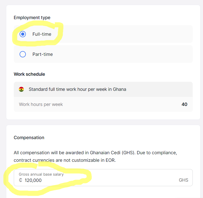 employment type and annual salary sample on Deel