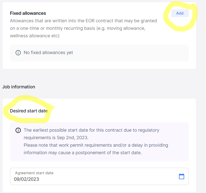 remote employee desired start date on Deel and allowance