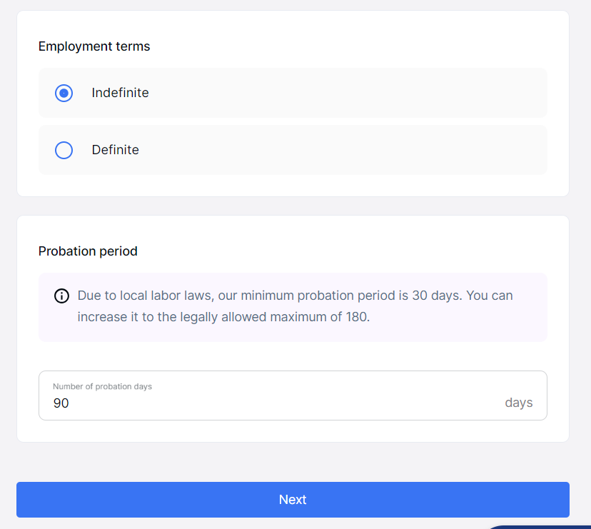 Remote employment terms on Deel