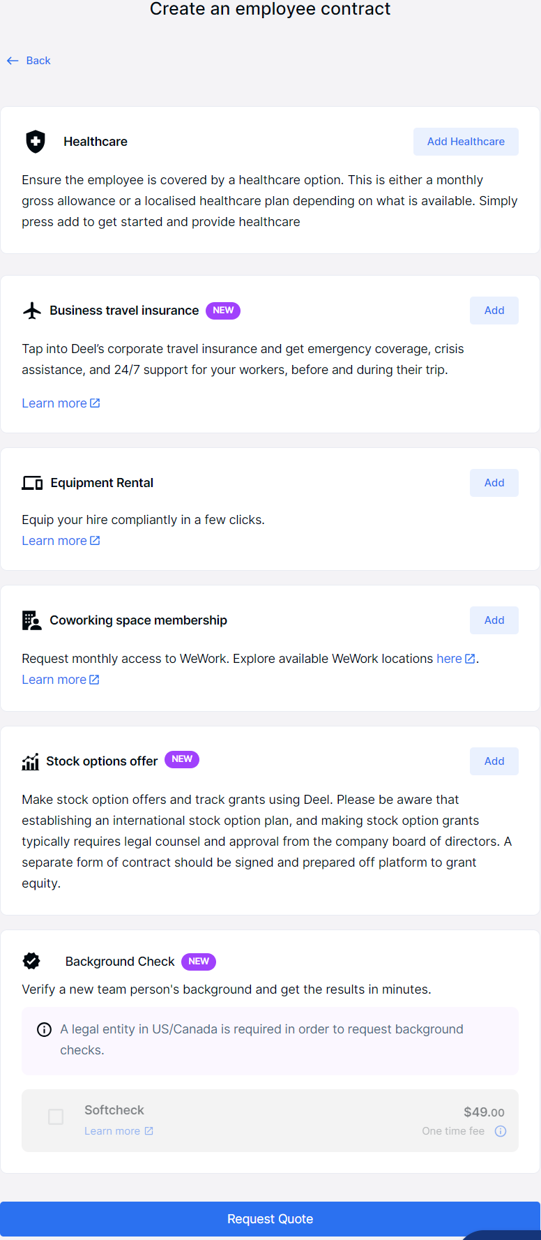 healthcare, coworking space, and benefits for remote teams on Deel